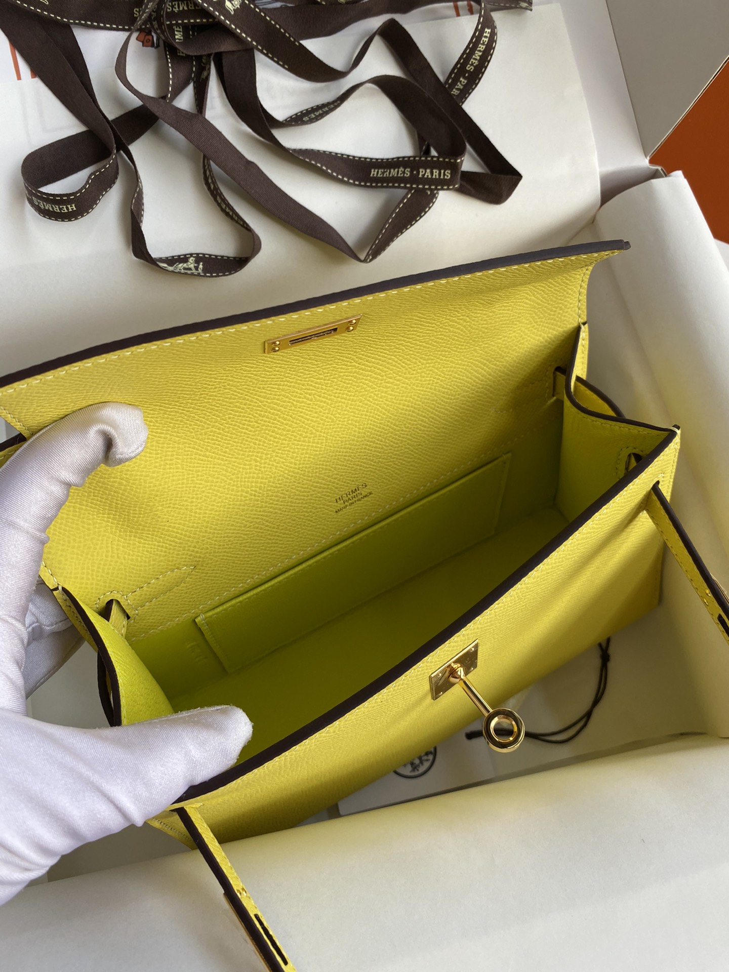 Hermes Mini Kelly Pochette 22cm Bag In Lemon Yellow Epsom Leather